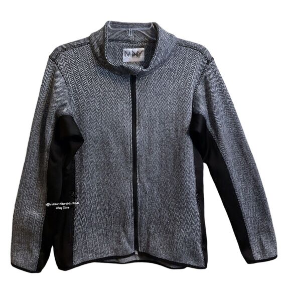 Marc New York Andrew Marc Jacket Women's SZ L Zip Up Black White Herringbone - Picture 4 of 16